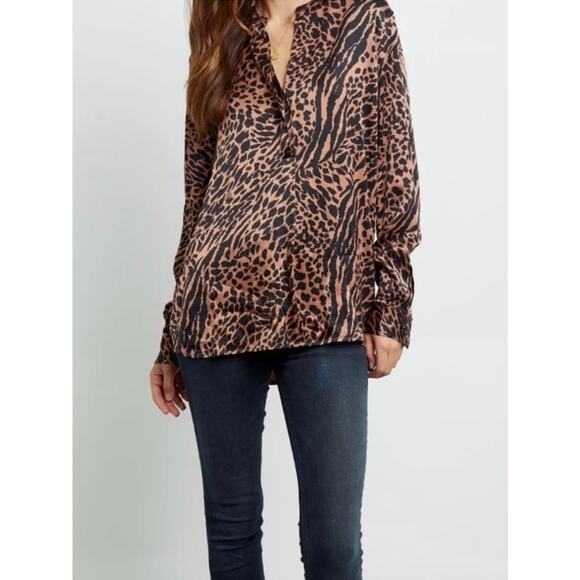 Rails Pearl Cinnamon Mixed Animal Print Popover Relaxed Blouse Women’s Xsmall - Picture 5 of 16